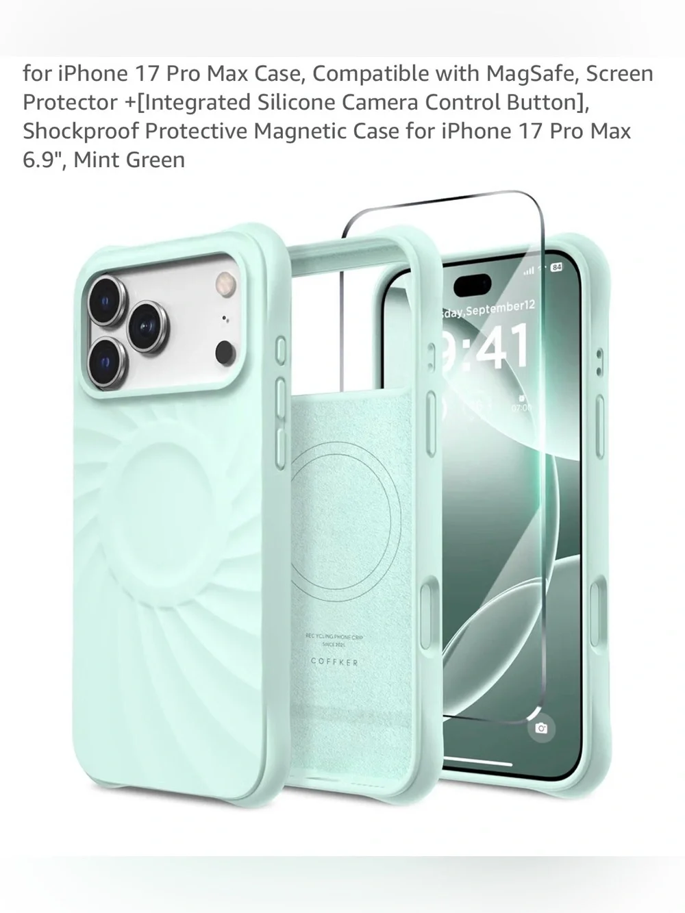 Mint Green iPhone 17 Pro Max Magnetic Protective Case with Screen Protector New